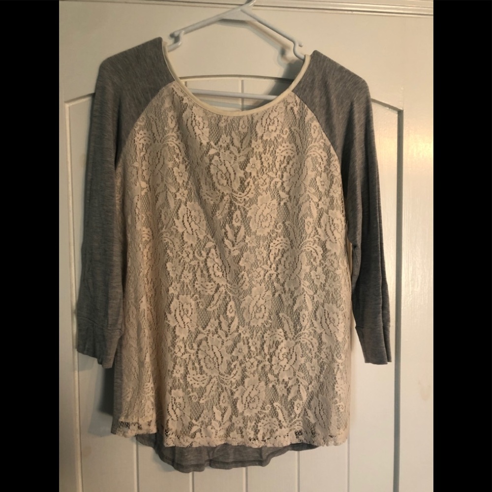 Stitchfix Market & Spruce 3/4 sleeve grey w/ lace